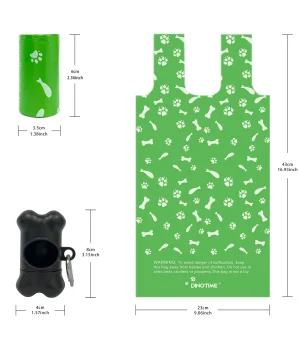 Biodegradable T-shirt Dog Poop Bags, Extra Large Thick Pet Waste Bags with Bone Dispenser Leak Proof