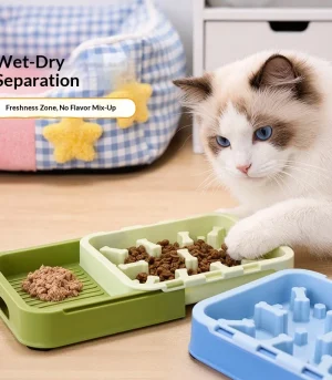 Pull-Out Slow Feeder Dog Bowl, Non-Slip Slow Eating Pet Plate, Food Grade PP Material Anti-Choke Cat Feeding Supplies