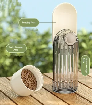 2 in 1 Dog Water Food Travel Bottle, Leak Proof Portable Pet Feeding Cup for Outdoor