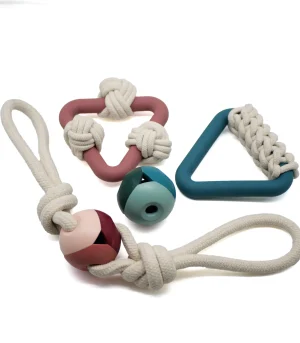 Dog Rope Tug Toy with Triangle TPR Ball, Interactive Chew Toy for Teeth Cleaning, Durable Puppy Pull Toy for Training Playing