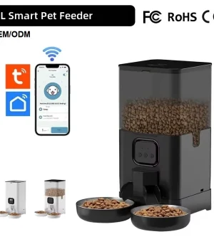 6L Smart Pet Feeder with Dual Bowls, WiFi Camera Remote Interactive Cat Dog Feeder, Timed Quantitative Automatic Dispenser