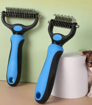 Double Sided Pet Knot Out Comb, Safe Round Tip Dog Cat Dematting Brush for Matted Hair Loose Fur Removal
