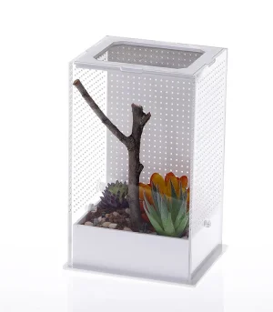 Acrylic Insect Breeding Box, Ventilated Praying Mantis Enclosure Cage with Feeding Hole, Reptile Insect Rearing Container
