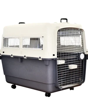 Airline Approved Large Plastic Pet Kennel, Wheeled Dog Cat Travel Carrier, Ventilated Iron Door Transport Cage for Air Shipping