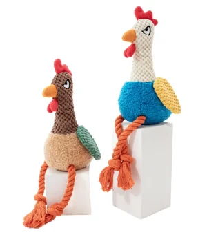 Chicken Tough Eco-Friendly Squeaky Plush Tug of Dog Chew Toy with Pulling Cotton Rope for Indoor/Outdoor Use
