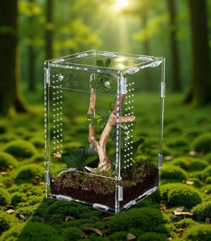 Acrylic Reptile Breeding Box Transparent Terrarium Habitat for Hermit Crab Gecko Spider Horned Rainforest Landscape Decoration