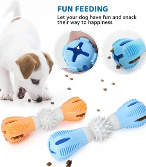 Dumbbell Shaped Dog Chew Toy, Treat Dispensing Interactive Dog Toy, Bite Resistant Pet Teething Toy for Boredom Relief