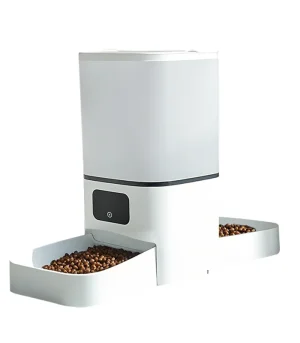 Smart Automatic Pet Feeder Double Bowl, Even Food Dispensing Removable Design, with APP Video Monitoring Cat Dog Food Dispenser