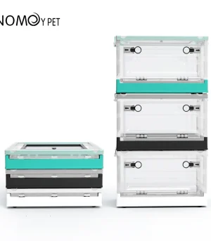 Collapsible Small Pet Carrier Cage Stackable Breeding Box with Top Mesh Front Door, Ventilated Habitat for Chinchilla Reptile