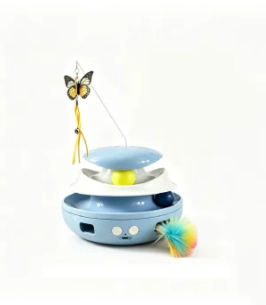 3-in-1 Interactive Cat Toy Automatic Electric Cat Teaser with Rotating Butterfly Track Ball Random Peeping Feather Pet Toy