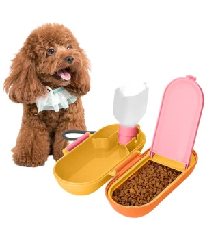 2 in 1 Dog Lunch Box and Water Bottle Leakproof Lock Lightweight Plastic for Outdoor Travel