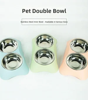 2-in-1 Stainless Steel Pet Bowl Anti-Spill Dog Cat Food Water Bowl Double Bowl for Small Medium Large Pets
