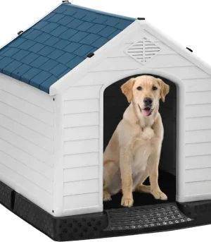 Insulated Waterproof Plastic Dog House - Air Vents, Durable Ventilated Pet Kennel for Small/Large Dogs, Indoor Outdoor Use