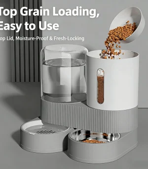 Large Capacity Automatic Cat Feeder Water Dispenser Integrated Bowl Detachable Easy Clean Dog Bowl with Filter Moisture Proof