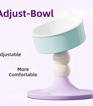 Adjustable Height Angle Pet Feeding Bowl, Cervical Protection Anti-Slip Anti-tip Ceramic Cat Dog Bowl for Food Water Feeding