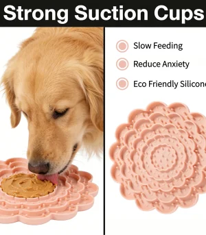 Flower Shape Silicone Dog Lick Mat with Strong Suction Cups Slow Feeding Pet Lick Pad for Anxiety Relief