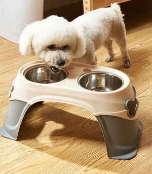 Elevated Neck Protection Dog Bowl, Stainless Steel Double Bowl with Integrated Stand, Raised Pet Feeder for Medium Large Dogs