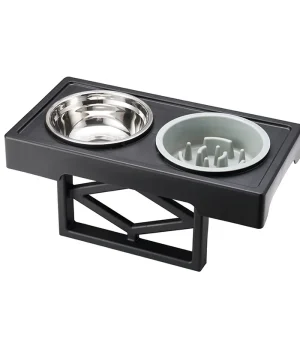 Anti-Spill Slow Feeder Large Dog Bowls, Stainless Steel Elevated Double Feeder with Detachable Bowls, High-Capacity Pet Fooder