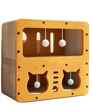 Multi-Level Cat Condo Corrugated Cat Bed Scratching Post Combo Scratch-Resistant Dust-Free Non-Shedding Interactive Toy Cave